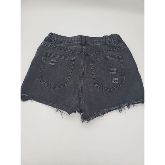 Forever 21 Denim Shorts Large Womens Black Distressed Raw Hem Elastic Waist - Picture 4 of 5